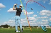 Picture of Andy Proudman with golf ball trajectory showing slice