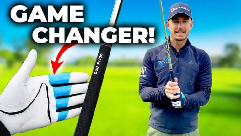 Image of the True Grip Golf Glove with label stating it is a game changer including an image of Andy Produman holding a golf club.